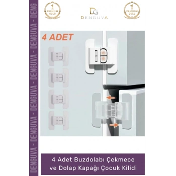 #Kilit Çift Butonlu Emniyet Bebek Güvenlik Buzdolabı Çekmece Koruyucu Dolap Kapağı Çocuk Kilidi - 4 Adet