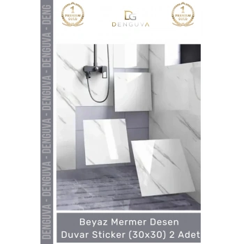 #Sticker Isıya Dayanıklı Su Geçirmez Mutfak Banyo Sticker Yapışkanlı Beyaz Mermer Deseni 30x30cm - 2 Adet