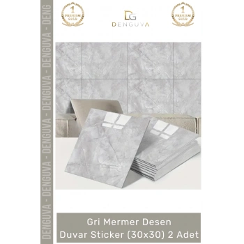 #Sticker Mutfak Banyo Tezgah Duvar Sticker Isıya Dayanıklı Yapışkanlı Gri Mermer Desen 30x30cm - 2 Adet