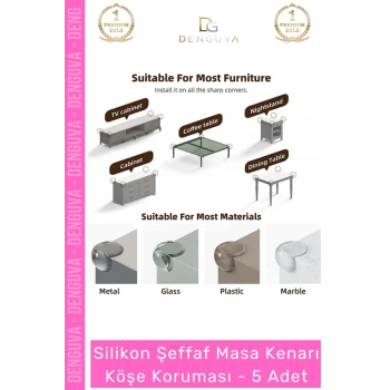 #KöşeKoruma Bebek Çocuk Güvenlik Şeffaf Silikon Mobilya Koruyucu Masa Kenarı Köşe Koruması - 5 Adet