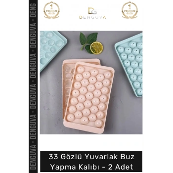 #BuzKalıbı Modern Estetik Mutfak Kapaklı Pratik Buz Küresi Aparatı Yuvarlak Buz Yapma Kalıbı 33 Gözlü - 2 Adet