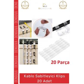 #Klips Yapışkanlı Masaüstü Ofis Düzenleyici Pratik Güçlü Kablo Sabitleyici Klips Seti - 20 Adet