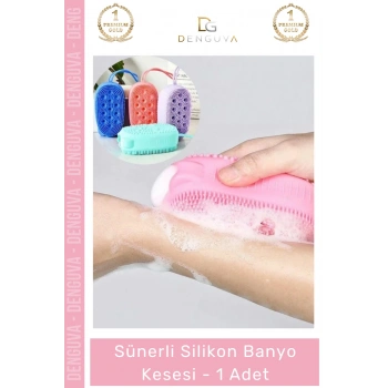 #Kese Süngerli Peeling Etkili Çift Taraflı Masaj Yapan Yumuşak Hijyenik Silikon Banyo Kesesi - 1 Adet