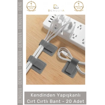 #CırtBant 20 Adet Kablo Düzenleyici Renkli Güçlü Yapışkanlı Kendinden Yapışkanlı Cırt Cırtlı Bant