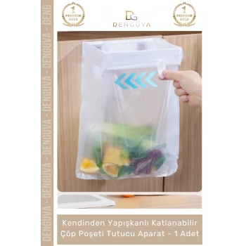 #ÇöpAparatı Katlanabilir Mutfak Dolap İçi Yapışkanlı Pratik Hijyenik Modern Çöp Poşeti Tutucu Aparatı - 1 Adet