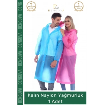#Yağmurluk Su Geçirmez Mavi Çıtçıtlı Kapüşonlu Dayanıklı Kaliteli Uniseks Kalın Naylon Yağmurluk - 1 Adet