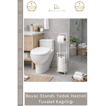 #TuvaletKağıtlığı Banyo Düzenleyici Metal Pratik Modern Şık Beyaz Standlı Yedek Hazneli Tuvalet Kağıtlığı
