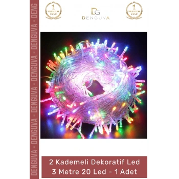 #Led Dekoratif Tasarım Çok Renkli Dinamik Estetik 2 Kademeli Şeffaf Kablo 3m 20 LED RGB