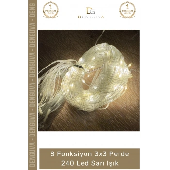 #Led Dekoratif Gün Işığı Pencere Balkon Süslemesi 8 Fonksiyon 3x3 Perde 240 LED Sarı Işık