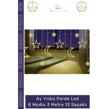 #Led Dekoratif 3 Metre 8 Modlu Fişli Eklemeli Pencere Ay Yıldız Perde Led Gün Işığı 12 Saçaklı
