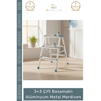 #Merdiven Profesyonel Sağlam Ergonomik Katlanır Tip 3+3 Çift Basamaklı Alüminyum Metal Merdiven