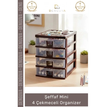 #Çekmece Masaüstü Ofis Ev Tipi Takı Makyaj Kırtasiye Hobi Şeffaf Plastik Mini 4 Çekmeceli Organizer - 1 Adet