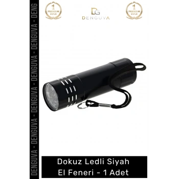 #ElFeneri Profesyonel Kamp Tipi Dayanıklı Gövde Ergonomik Tasarım Dokuz Ledli El Feneri Siyah