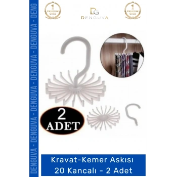 #KravatAskısı Dolap İçi Düzenleyici Gardırop Askısı Şal Eşarp Kravat Kemer Askısı 20 Kancalı - 2 Adet