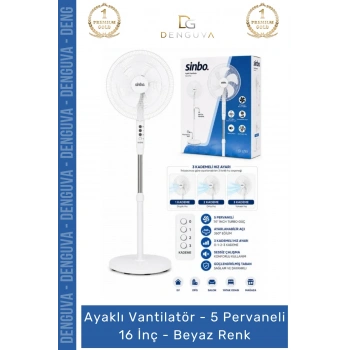 #Vantilatör Sinbo Ayaklı Vantilatör Sessiz Motorlu 5 Kanatlı Ayarlanabilir Pervaneli 16 İnç Beyaz Renk