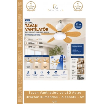 #Vantilatör Vantilatörü LED Avize Modern Ahşap Görünümlü Uzaktan Kumandalı 6 Kanatlı 52 cm