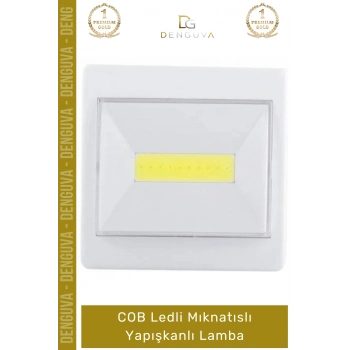#Lamba COB LED Beyaz Işık Tasarruflu Taşınabilir Pilli Duvar Dolap Mıknatıslı Yapışkanlı Lamba - 1 Adet