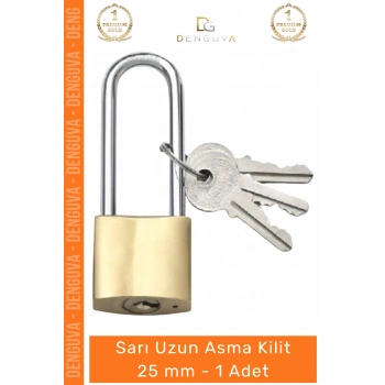 #AsmaKilit Sarı Pirinç Gövde Uzun Kanca Hırsızlığa Karşı Ekstra Dayanıklı Güvenli Asma Kilit 25 mm - 1 Adet