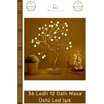 #LedIşık Modern İnci Detaylı Işıklı Ağaç 36 Ledli USB Pilli Ambiyans Aydınlatma Dekoratif Masa Üstü Led Işık