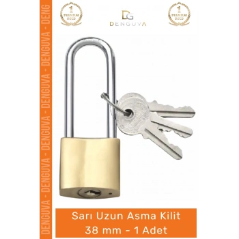 #AsmaKilit Dayanıklı Pirinç Gövde Profesyonel Güçlendirilmiş Emniyetli Güven Sarı Uzun Asma Kilit 38 mm - 1 Adet