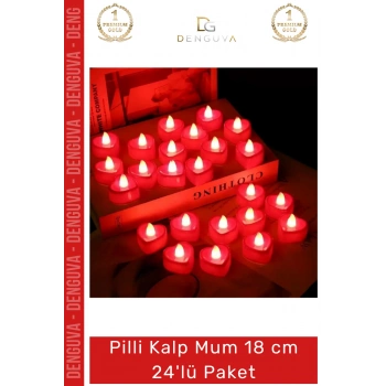 #LedMum Pilli Kalp LED Dekoratif Romantik Alevsiz Şık Aydınlatma Güvenli Mum 18cm 24lü Paket