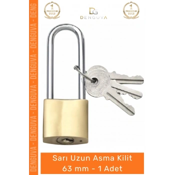 #AsmaKilit Dayanıklı Çelik Gövdeli Güvenli Yüksek Mukavemetli Paslanmaz Sarı Uzun Asma Kilit 63mm - 1 Adet