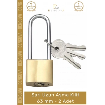 #AsmaKilit Dayanıklı Çelik Gövdeli Güvenli Yüksek Mukavemetli Paslanmaz Sarı Uzun Asma Kilit 63mm - 2 Adet