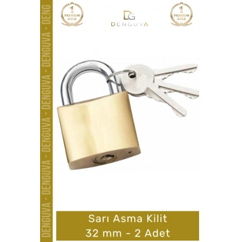 #AsmaKilit Pirinç Gövde Dayanıklı Profesyonel Sertleştirilmiş Çelik Kelepçe Sarı Asma Kilit 32 mm - 2 Adet