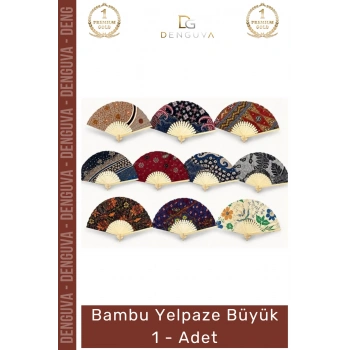 #Yelpaze Doğal El İşçiliği Şık Hediyelik Modern Katlanabilir Yazlık Tasarım Bambu Yelpaze Büyük - 1 Adet