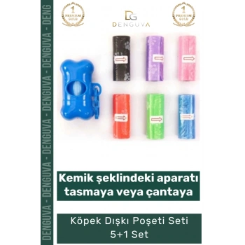 #DışkıPoşeti Kemik Şeklinde Taşıma Aparatlı Pratik Hijyenik Renkli Yedekli Köpek Dışkı 5+1 Poşeti Seti