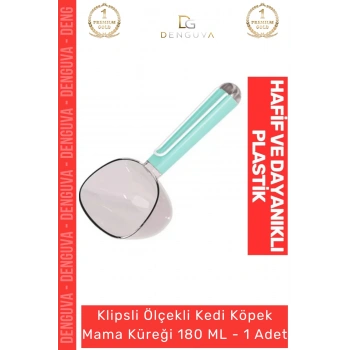 #MamaKüreği Klipsli 180 ml Hijyenik Evcil Hayvan Porsiyon Kontrolü Ölçekli Kedi Köpek Mama Küreği - 1 Adet
