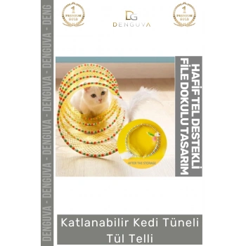 #KediOyuncağı Fileli Tüylü Oyuncaklı Egzersiz Saklanma Pratik Hafif Katlanabilir Oyun Kedi File Tüneli - 1 Adet