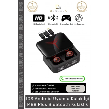 #Kulaklık Powerbanklı Suya Dayanıklı HD Ses Oyuncu Gürültü Engelleyici M88 Plus Kablosuz Kulaklık