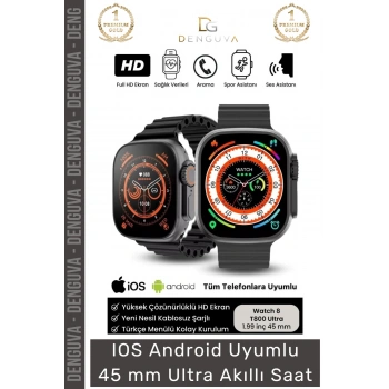 #AkıllıSaat Watch8 Ultra 2023 Smart Watch Su Geçirmez Nabız Ölçer iOS Android 45mm Ultra Akıllı Saat
