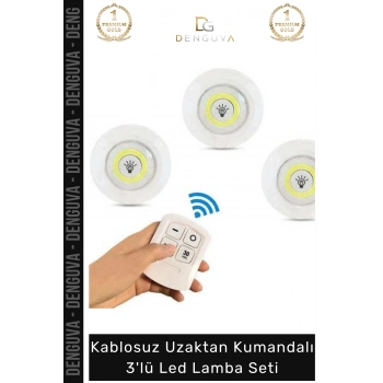 #LedLamba Kablosuz Pilli Uzaktan Spot Aydınlatma Gardırop Mutfak Şık Kumandalı 3lü Led Lamba Seti
