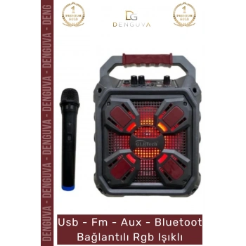 #Hoparlör Taşınabilir Bluetooth Amfili Hoparlör 65 inç USB Aux Şarjlı Mikrofon Siyah Karaoke Box