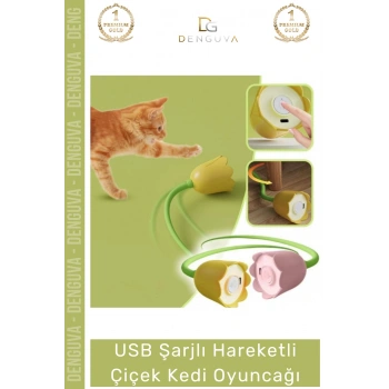 #KediOyuncağı İnteraktif USB Şarjlı Yumuşak Silikon Eğlenceli Kuyruklu Hareketli Çiçek Kedi Oyuncağı
