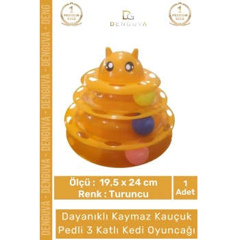 #KediOyuncağı 3 Katlı Kedi Başlıklı Toplu Hareketli Petzoom Kule Eğitici Kedi Oyuncağı 19,5 cm x 24cm