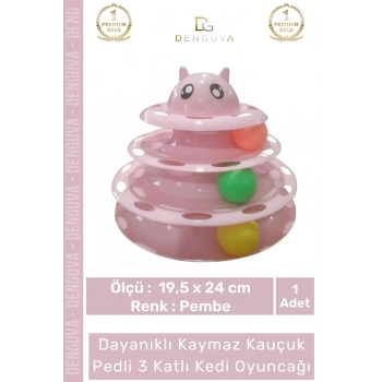 #KediOyuncağı 3 Katlı Kedi Başlıklı Toplu Hareketli Petzoom Kule Eğitici Kedi Oyuncağı 19,5 cm x 24cm