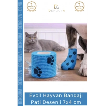 #SargıBandı Pati Desenli Kohezif Bandaj Kedi Köpek Medikal Sargı Bandı Esnek Suya Dayanıklı 7x4 cm - 1 Adet