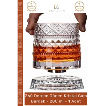 #Bardak Lüks Tasarım Kokteyl Kesme Modern Sunum 360 Derece Dönen Bardak 280 ml Kristal Cam - 1 Adet