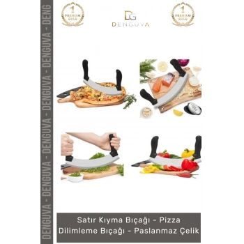 #Bıçak Paslanmaz Çelik Yarım Ay Kıyma Satır Profesyonel Bakalit Sap Pizza Dilimleme Bıçağı - 1 Adet