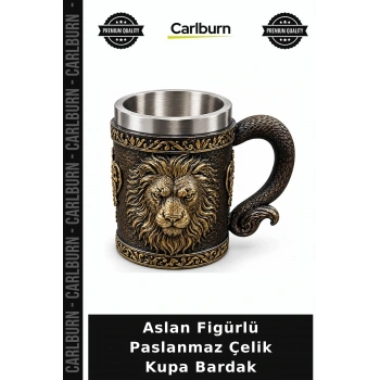 Aslan Figürlü 3D Kabartmalı Paslanmaz Çelik Kupa Bardak Alk6342