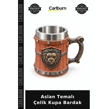 Aslan Temalı 3D Kabartmalı Paslanmaz Çelik Kupa Bardak Alk6542
