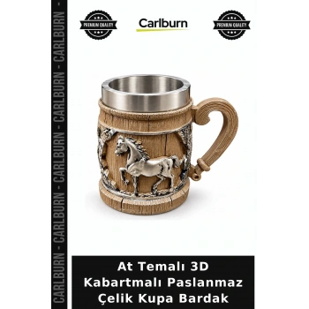 At Temalı 3D Kabartmalı Paslanmaz Çelik Kupa Bardak Alk6541