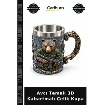 Avcı Temalı 3D Kabartmalı Paslanmaz Çelik Kupa Bardak Alk6344