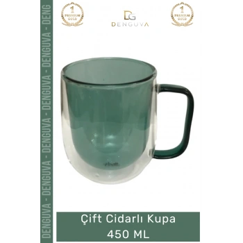 Çift Cidarlı Cam Kupa 450 ml Yeşil Isı Yalıtımlı