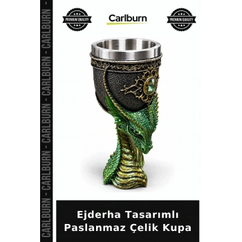 Ejderha Tasarımlı 3D Kabartmalı Paslanmaz Çelik Kadeh Kupa