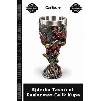 Ejderha Tasarımlı 3D Kabartmalı Paslanmaz Çelik Kupa Alk6509