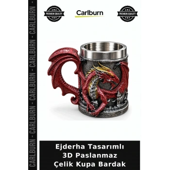 Ejderha Tasarımlı 3D Paslanmaz Çelik Kupa Bardak